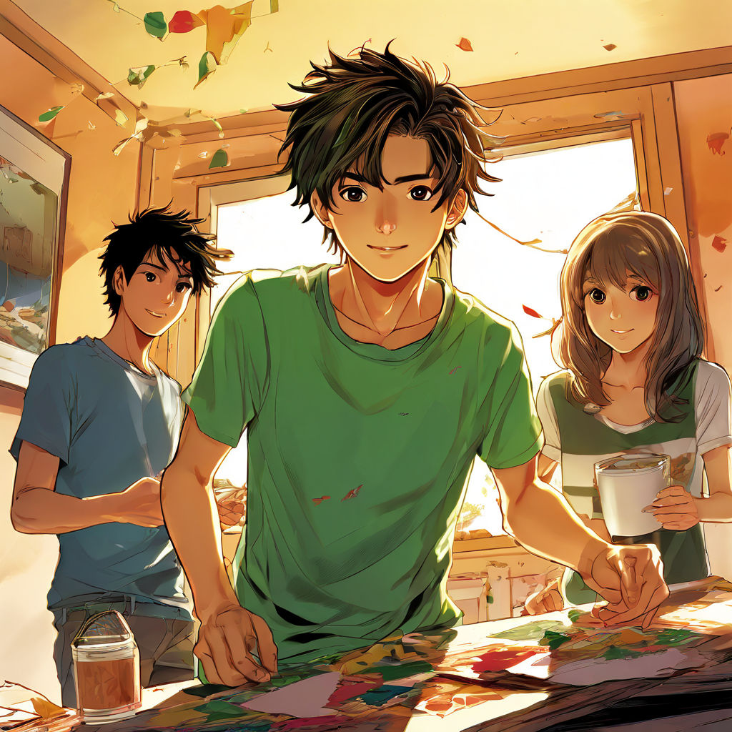 Kai y sus amigos en un salón preparando una actividad, mientras un comentario genera tensión.